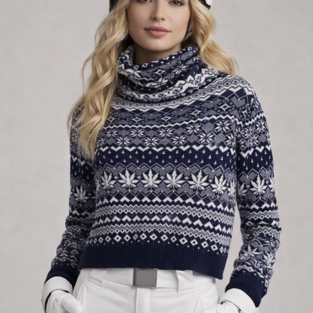 BDG Urban Outfitters Fair Isles Navy White Large Sweater Long Sleeve Turtleneck